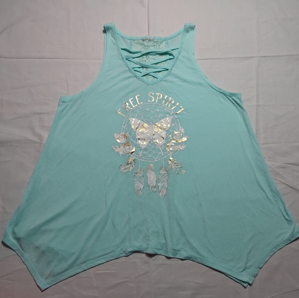 Unbranded Tank Top Women's Medium Blue Shirt Sleeveless Round Neck Racerback Top